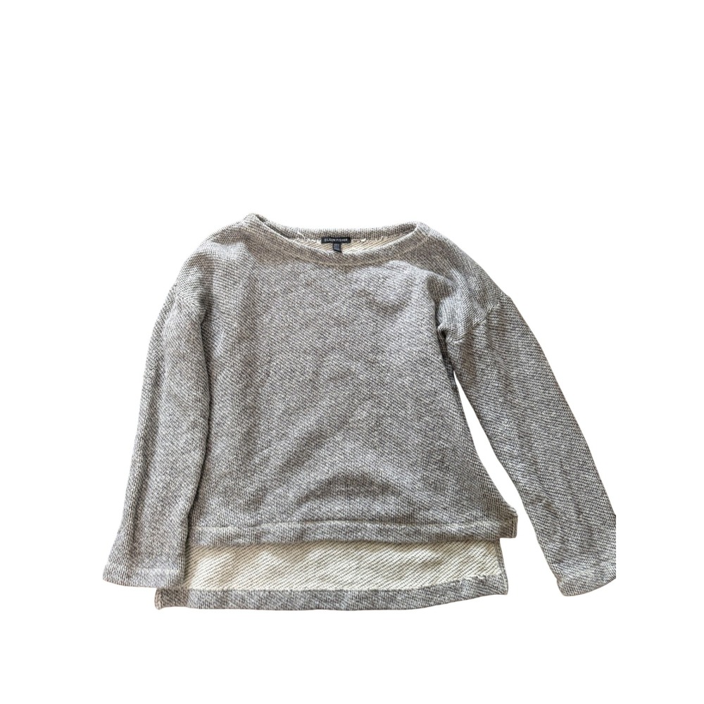 Eileen Fisher Womens XXS Gray Organic Cotton Marled Textured‎ Boxy Knit Sweater